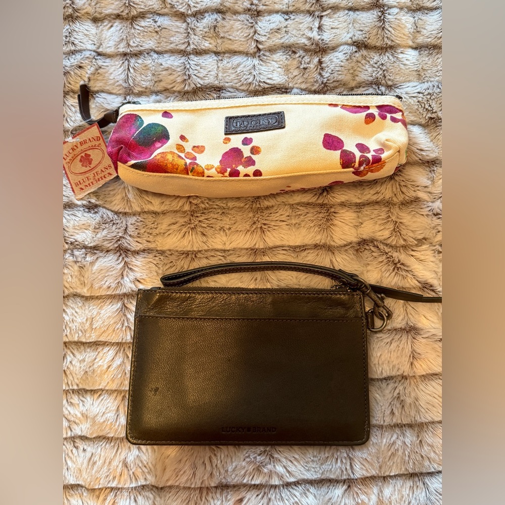 Lucky Brand Canvas Cosmetic Bag, Genuine leather Set